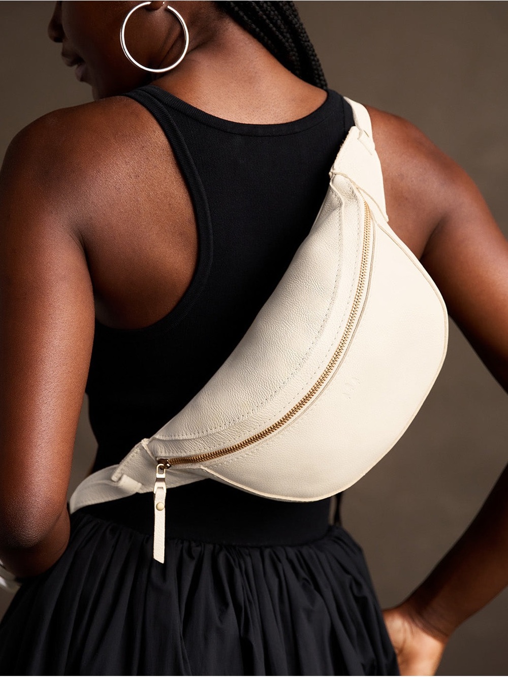 Portland Leather Goods Sally Sling Pebbled Bone Cream Leather Crossbody Belt Bag